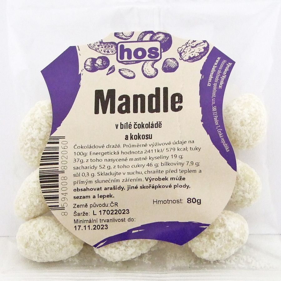 Mandle v bílé čokoládě a kokosu 80g